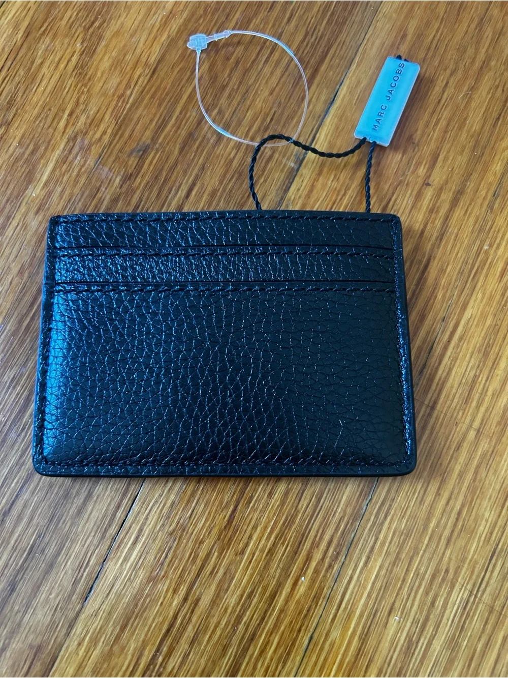 Marc Jacobs Black Pebbled Leather Card Holder with Gold Logo